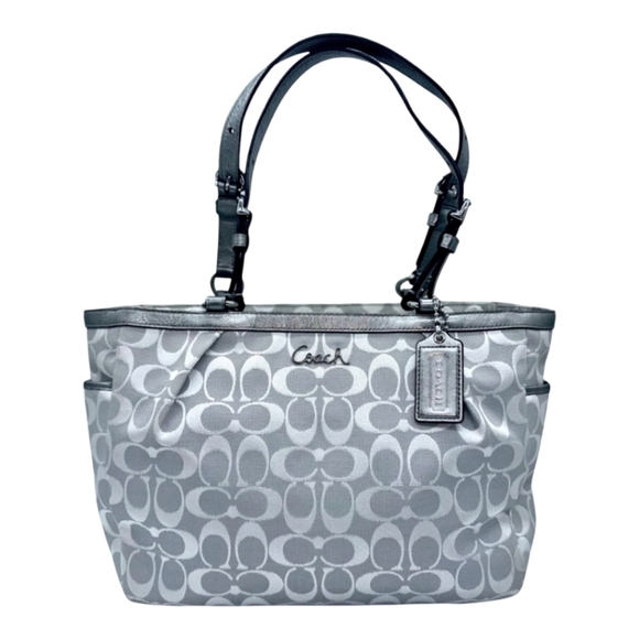 Coach Handbags - Coach Signature Gallery East West Tote Silver Metallic